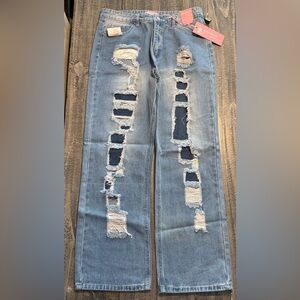 BAMBOO Classic Blue Distressed Boot cut Denim Jeans